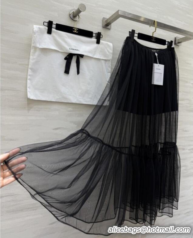 Good Looking Chanel Tweed & Mesh Skirt CH112725 Black 2025