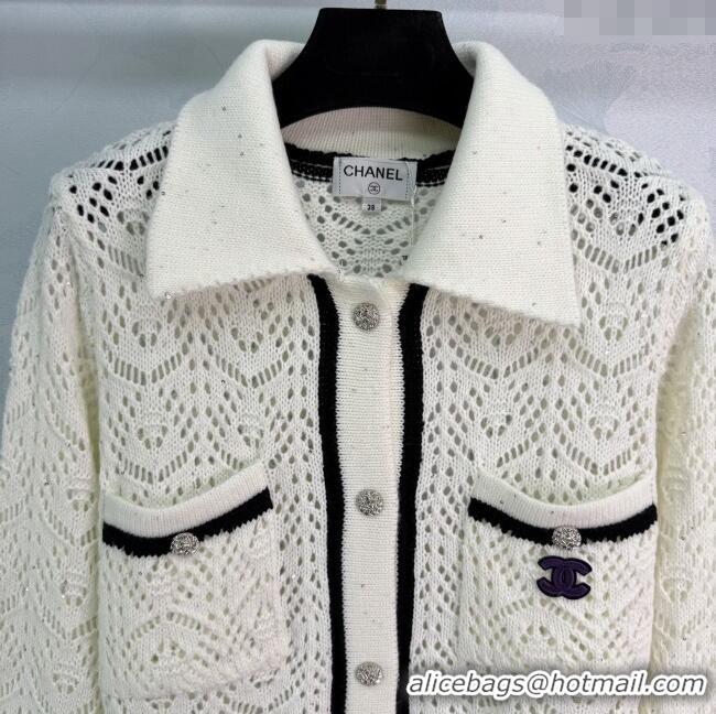 Famous Brand Chanel Wool Knit Cardigan CH120104 White 2025