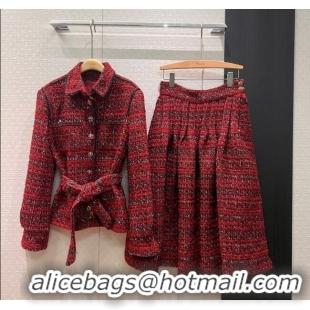 Luxury Discount Chanel Wool Blend Tweed Jacket and Skirt Set CH120111 Red 2025