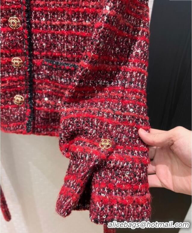 Luxury Discount Chanel Wool Blend Tweed Jacket and Skirt Set CH120111 Red 2025