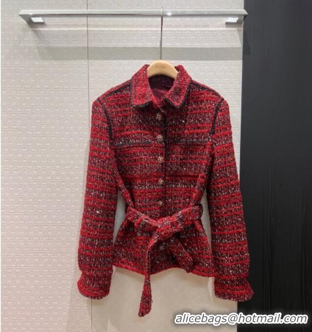 Luxury Discount Chanel Wool Blend Tweed Jacket and Skirt Set CH120111 Red 2025