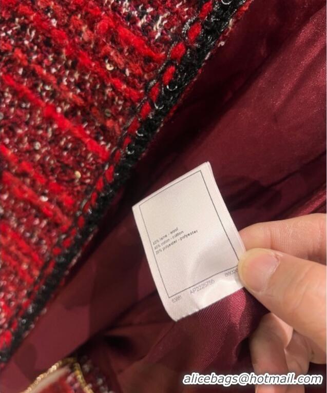Luxury Discount Chanel Wool Blend Tweed Jacket and Skirt Set CH120111 Red 2025