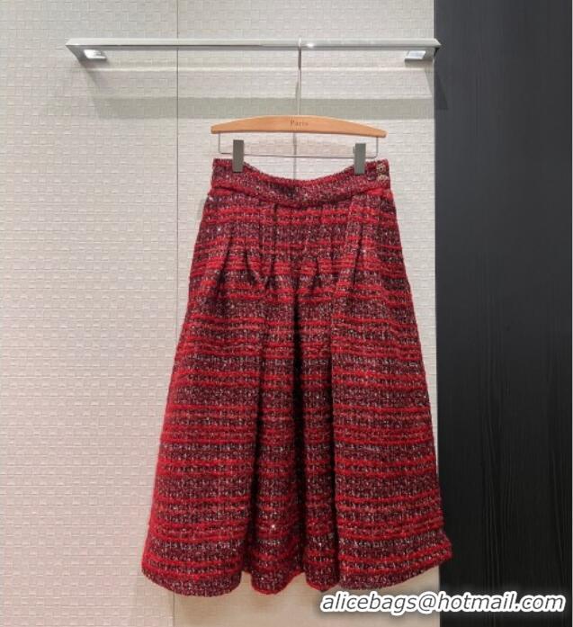 Luxury Discount Chanel Wool Blend Tweed Jacket and Skirt Set CH120111 Red 2025