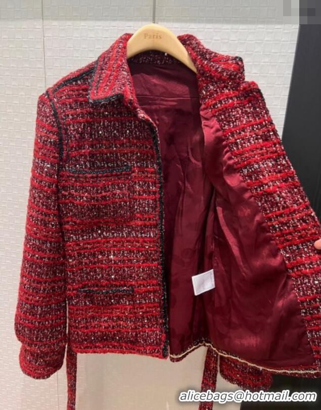 Luxury Discount Chanel Wool Blend Tweed Jacket and Skirt Set CH120111 Red 2025