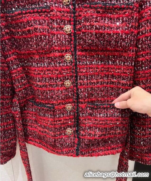 Luxury Discount Chanel Wool Blend Tweed Jacket and Skirt Set CH120111 Red 2025