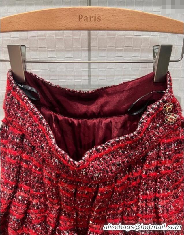 Luxury Discount Chanel Wool Blend Tweed Jacket and Skirt Set CH120111 Red 2025
