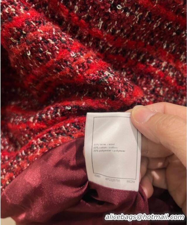 Luxury Discount Chanel Wool Blend Tweed Jacket and Skirt Set CH120111 Red 2025