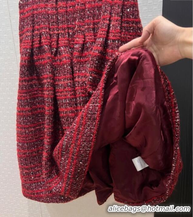 Luxury Discount Chanel Wool Blend Tweed Jacket and Skirt Set CH120111 Red 2025
