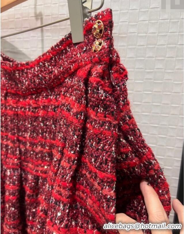 Luxury Discount Chanel Wool Blend Tweed Jacket and Skirt Set CH120111 Red 2025