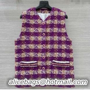 Top Grade Chanel Wool Blend Tweed Vest CH120101 Fuchsia Pink 2025