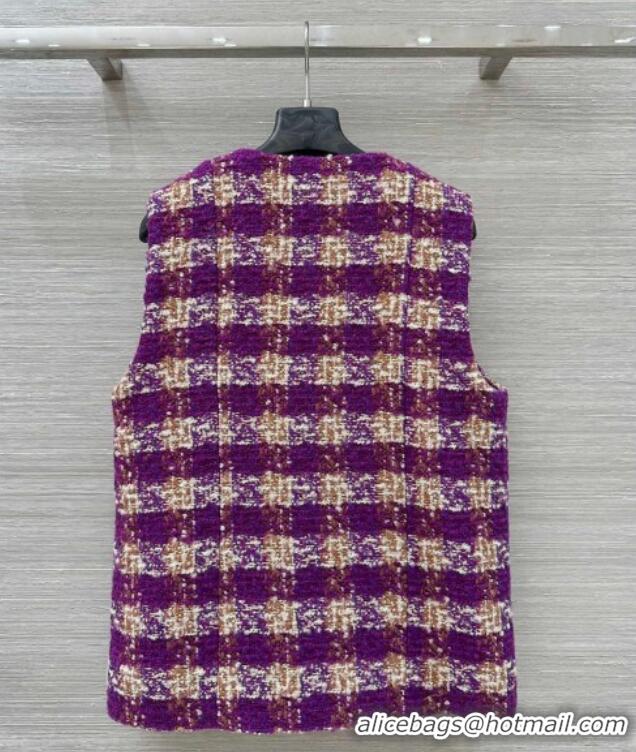 Top Grade Chanel Wool Blend Tweed Vest CH120101 Fuchsia Pink 2025