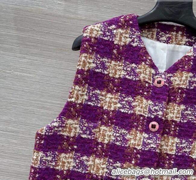 Top Grade Chanel Wool Blend Tweed Vest CH120101 Fuchsia Pink 2025