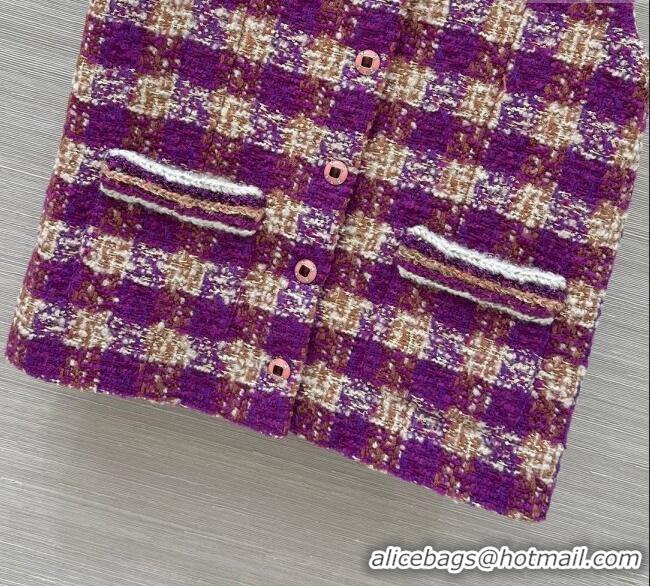 Top Grade Chanel Wool Blend Tweed Vest CH120101 Fuchsia Pink 2025