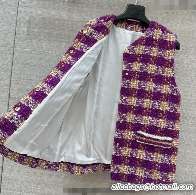 Top Grade Chanel Wool Blend Tweed Vest CH120101 Fuchsia Pink 2025