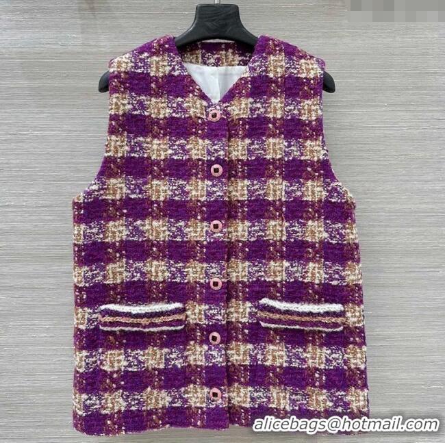 Top Grade Chanel Wool Blend Tweed Vest CH120101 Fuchsia Pink 2025