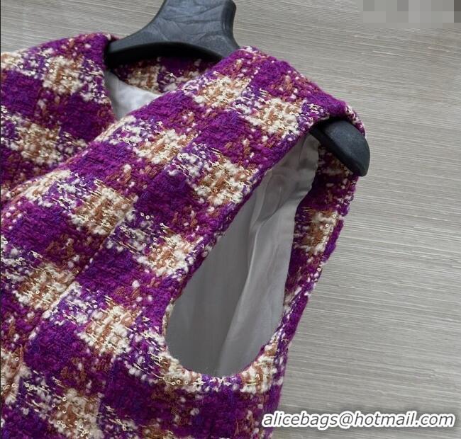 Top Grade Chanel Wool Blend Tweed Vest CH120101 Fuchsia Pink 2025