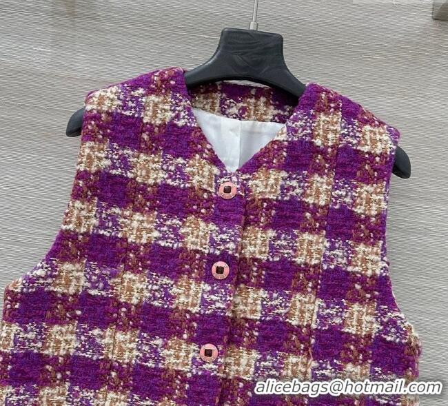 Top Grade Chanel Wool Blend Tweed Vest CH120101 Fuchsia Pink 2025