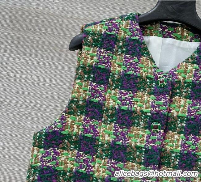 Top Quality Chanel Wool Blend Tweed Vest CH120101 Green 2025