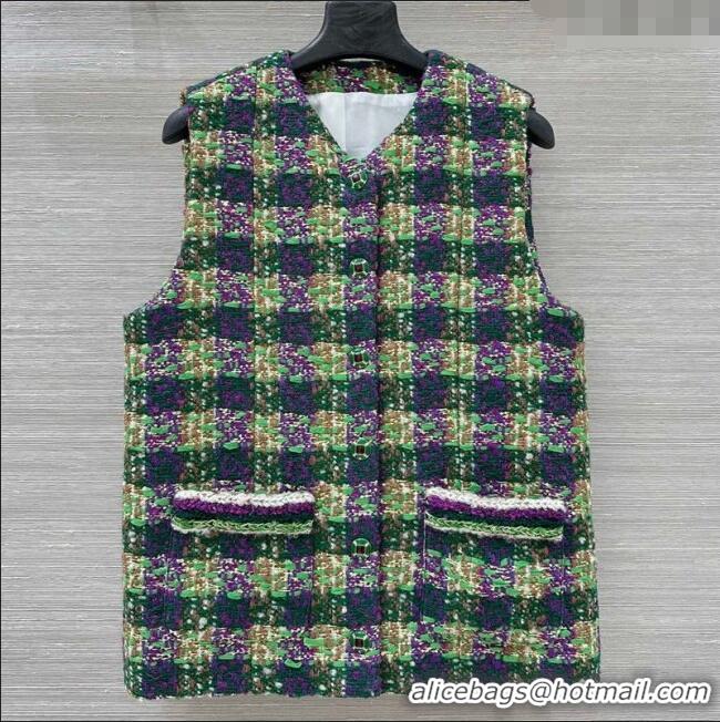 Top Quality Chanel Wool Blend Tweed Vest CH120101 Green 2025