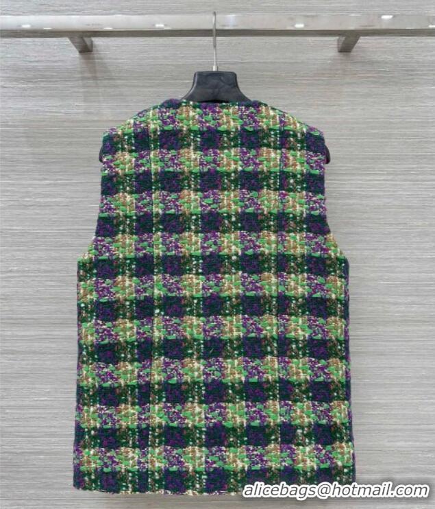 Top Quality Chanel Wool Blend Tweed Vest CH120101 Green 2025