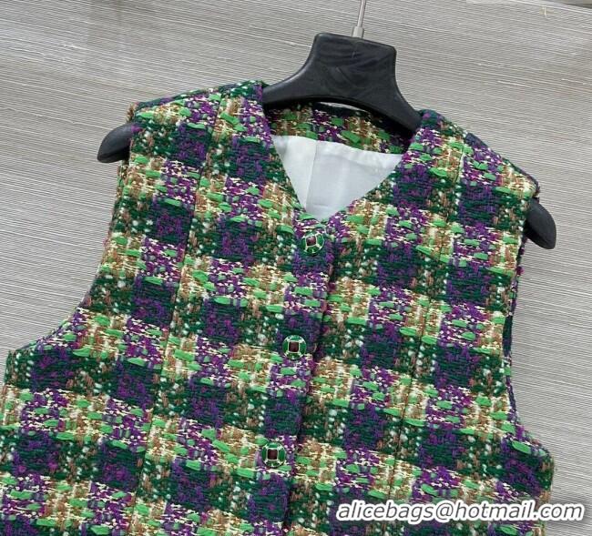 Top Quality Chanel Wool Blend Tweed Vest CH120101 Green 2025