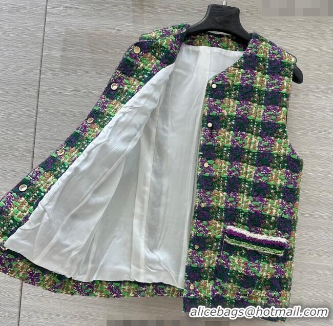 Top Quality Chanel Wool Blend Tweed Vest CH120101 Green 2025