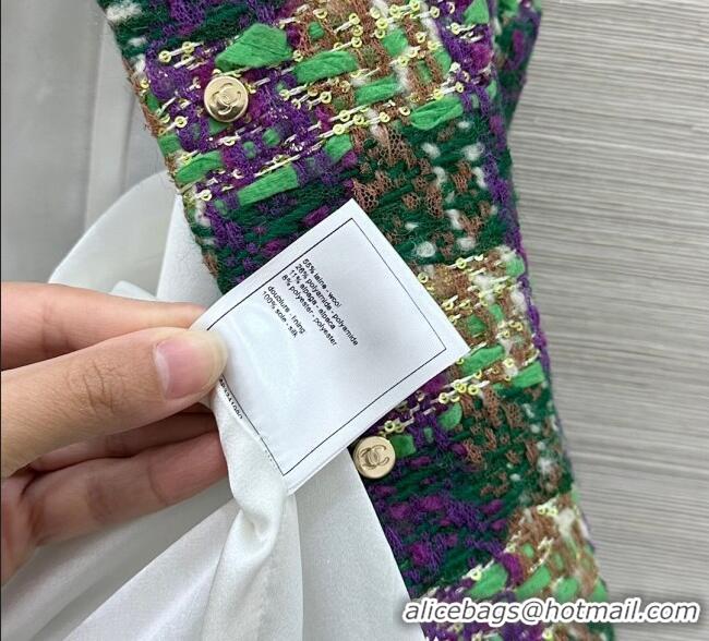 Top Quality Chanel Wool Blend Tweed Vest CH120101 Green 2025