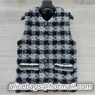 Luxury Cheap Chanel Wool Blend Tweed Vest CH120101 Black/Grey 2025