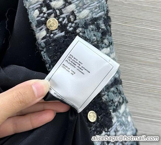 Luxury Cheap Chanel Wool Blend Tweed Vest CH120101 Black/Grey 2025