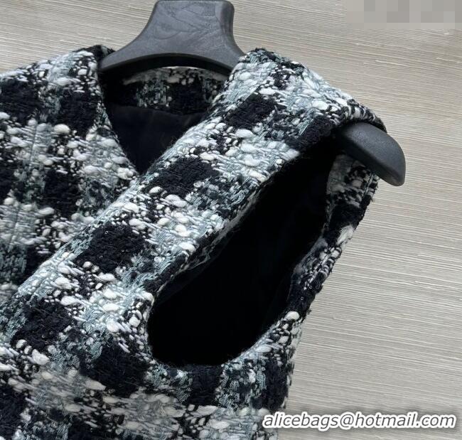 Luxury Cheap Chanel Wool Blend Tweed Vest CH120101 Black/Grey 2025