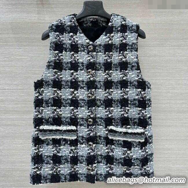 Luxury Cheap Chanel Wool Blend Tweed Vest CH120101 Black/Grey 2025