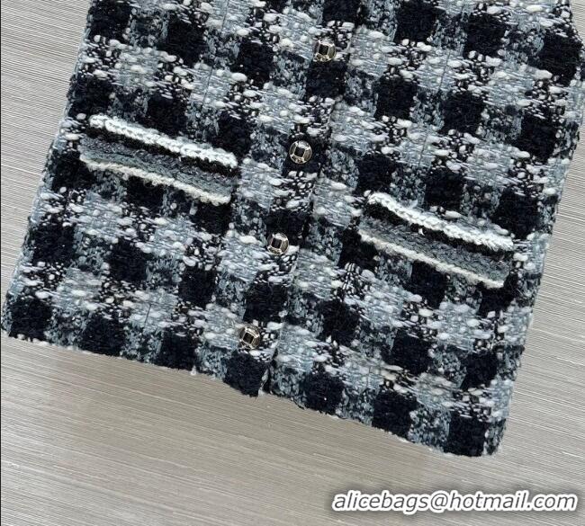 Luxury Cheap Chanel Wool Blend Tweed Vest CH120101 Black/Grey 2025