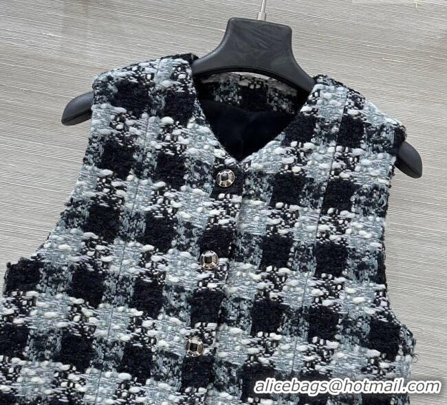 Luxury Cheap Chanel Wool Blend Tweed Vest CH120101 Black/Grey 2025