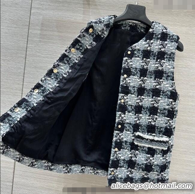 Luxury Cheap Chanel Wool Blend Tweed Vest CH120101 Black/Grey 2025