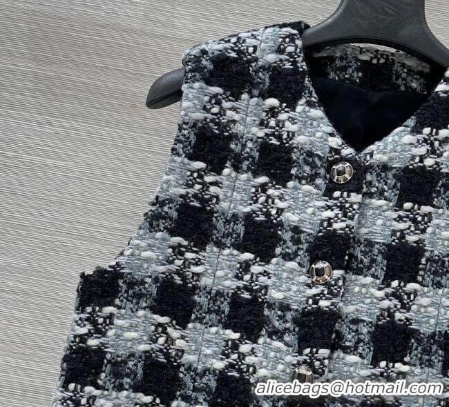 Luxury Cheap Chanel Wool Blend Tweed Vest CH120101 Black/Grey 2025
