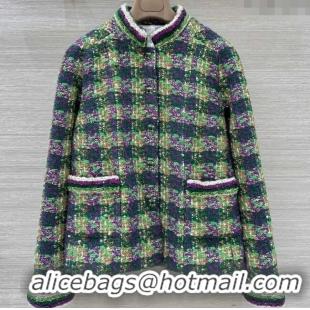 Good Quality Chanel Wool Blend Tweed Jacket CH120101 Green 2025