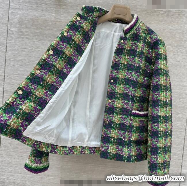 Good Quality Chanel Wool Blend Tweed Jacket CH120101 Green 2025