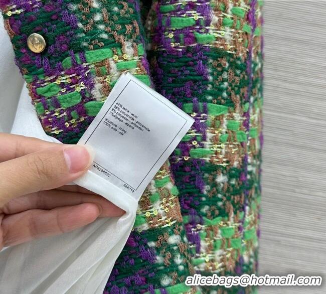 Good Quality Chanel Wool Blend Tweed Jacket CH120101 Green 2025