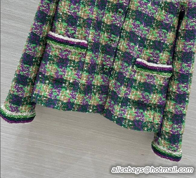 Good Quality Chanel Wool Blend Tweed Jacket CH120101 Green 2025