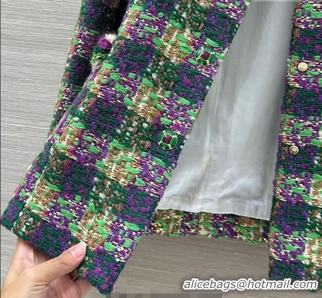 Good Quality Chanel Wool Blend Tweed Jacket CH120101 Green 2025