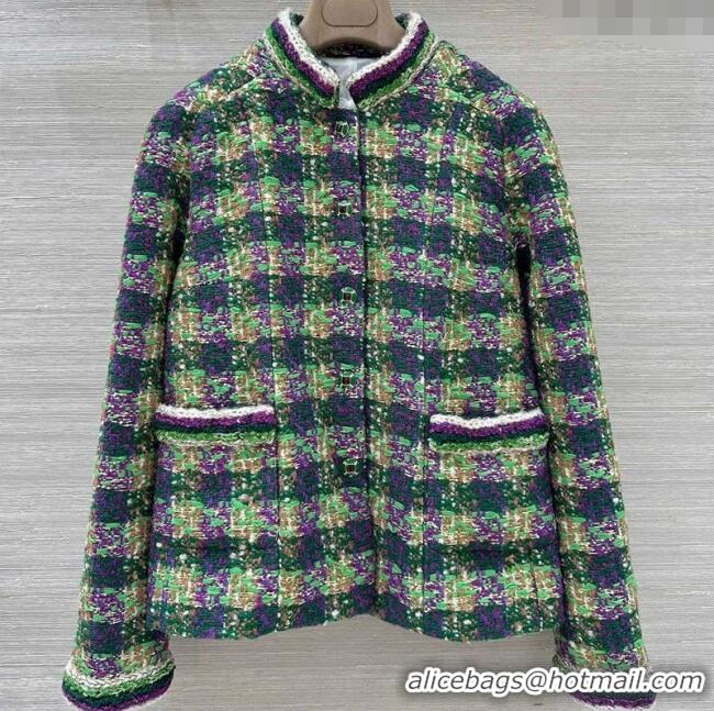 Good Quality Chanel Wool Blend Tweed Jacket CH120101 Green 2025