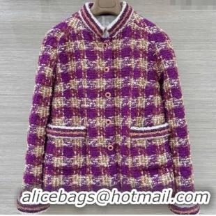 Promotional Chanel Wool Blend Tweed Jacket CH120101 Fuchsia Pink 2025