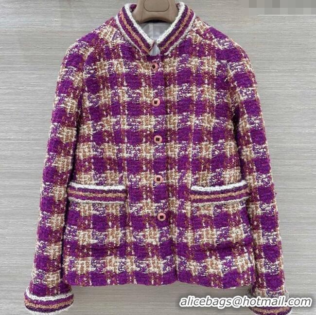 Promotional Chanel Wool Blend Tweed Jacket CH120101 Fuchsia Pink 2025
