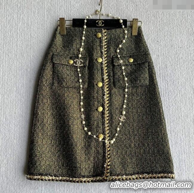 Buy Fashionable Chanel Tweed Skirt CH120102 Green 2025