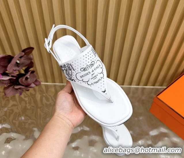 Shop Duplicate Hermes Printed Calfskin Leather Platform Thong Sandals White H102304 1023082