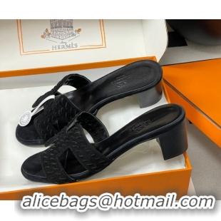 Good Looking Hermes Classic Oasis Heel Slides Sandal 4.5cm in Braided Suede Black 1023090