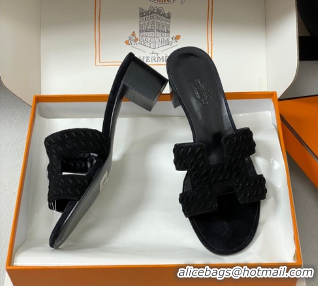 Good Looking Hermes Classic Oasis Heel Slides Sandal 4.5cm in Braided Suede Black 1023090