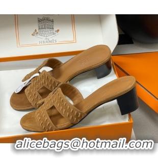 Purchase Hermes Classic Oasis Heel Slides Sandal 4.5cm in Braided Suede Brown 1023092