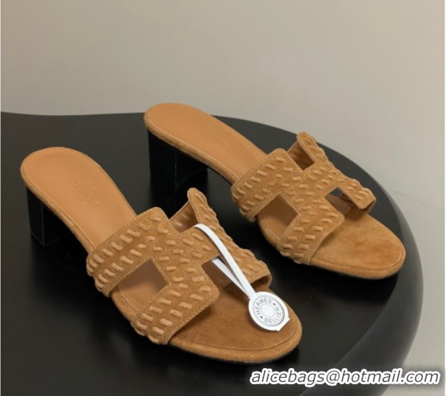 Purchase Hermes Classic Oasis Heel Slides Sandal 4.5cm in Braided Suede Brown 1023092