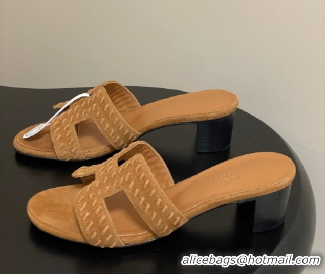 Purchase Hermes Classic Oasis Heel Slides Sandal 4.5cm in Braided Suede Brown 1023092